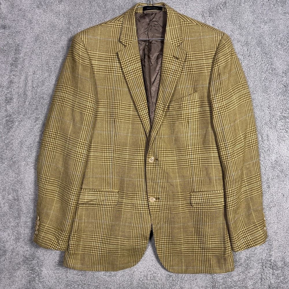 Ralph Lauren Sport Coat Mens 42L Black Label Wool Silk Linen Blazer Slim Glen